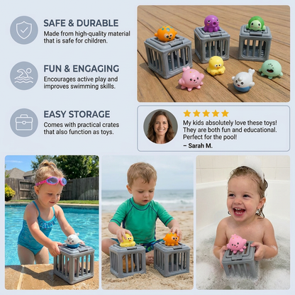 Ocean Dive Toy Set for Kids – Underwater Pool Toys with Storage Cage