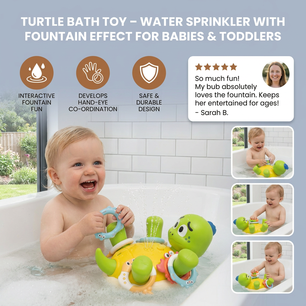 Turtle Bath Toy – Water Sprinkler with Fountain Effect for Babies & Toddlers