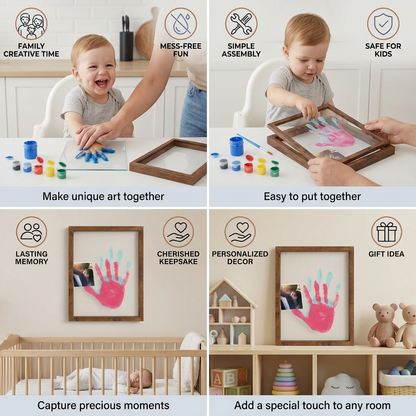 DIY Wooden Handprint Photo Frame Kit – Family Keepsake Set with Paints