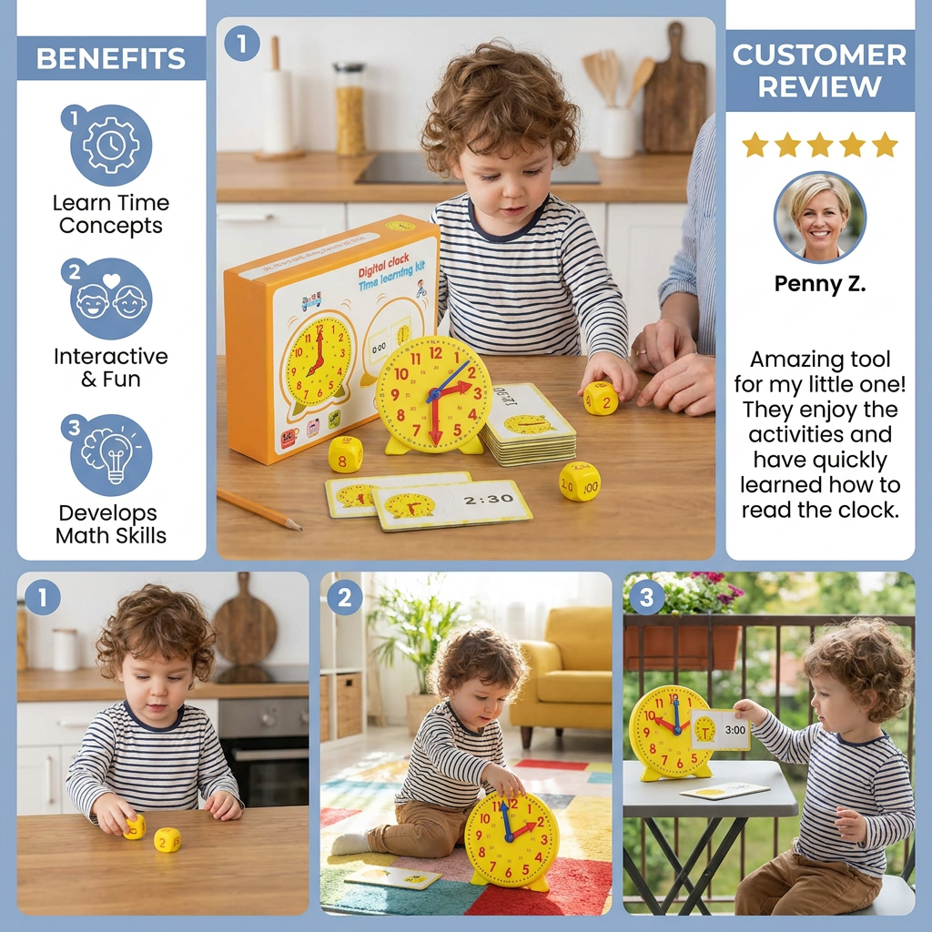 Learning Clock for Kids – Interactive Time Teaching Game with Cards & Dice
