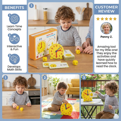 Learning Clock for Kids – Interactive Time Teaching Game with Cards & Dice