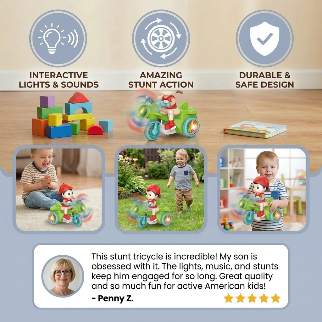 Kids Stunt Motorcycle Toy – Interactive Light & Action Toy