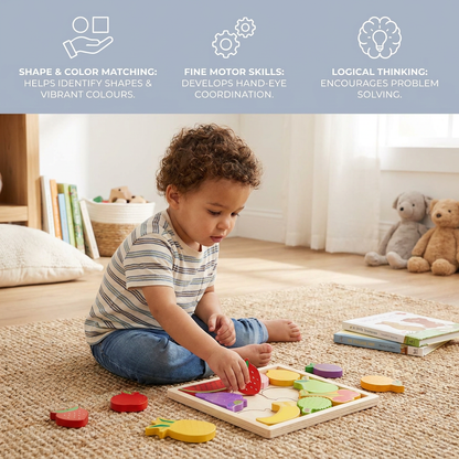 Wooden Learning Puzzle for Kids – Shape & Color Matching, Fine Motor Skills Toy
