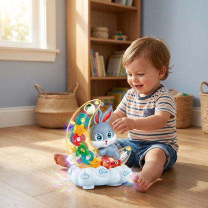 Light-Up Moon Bunny Toy – Transparent Gear Design with Music & LED Lights