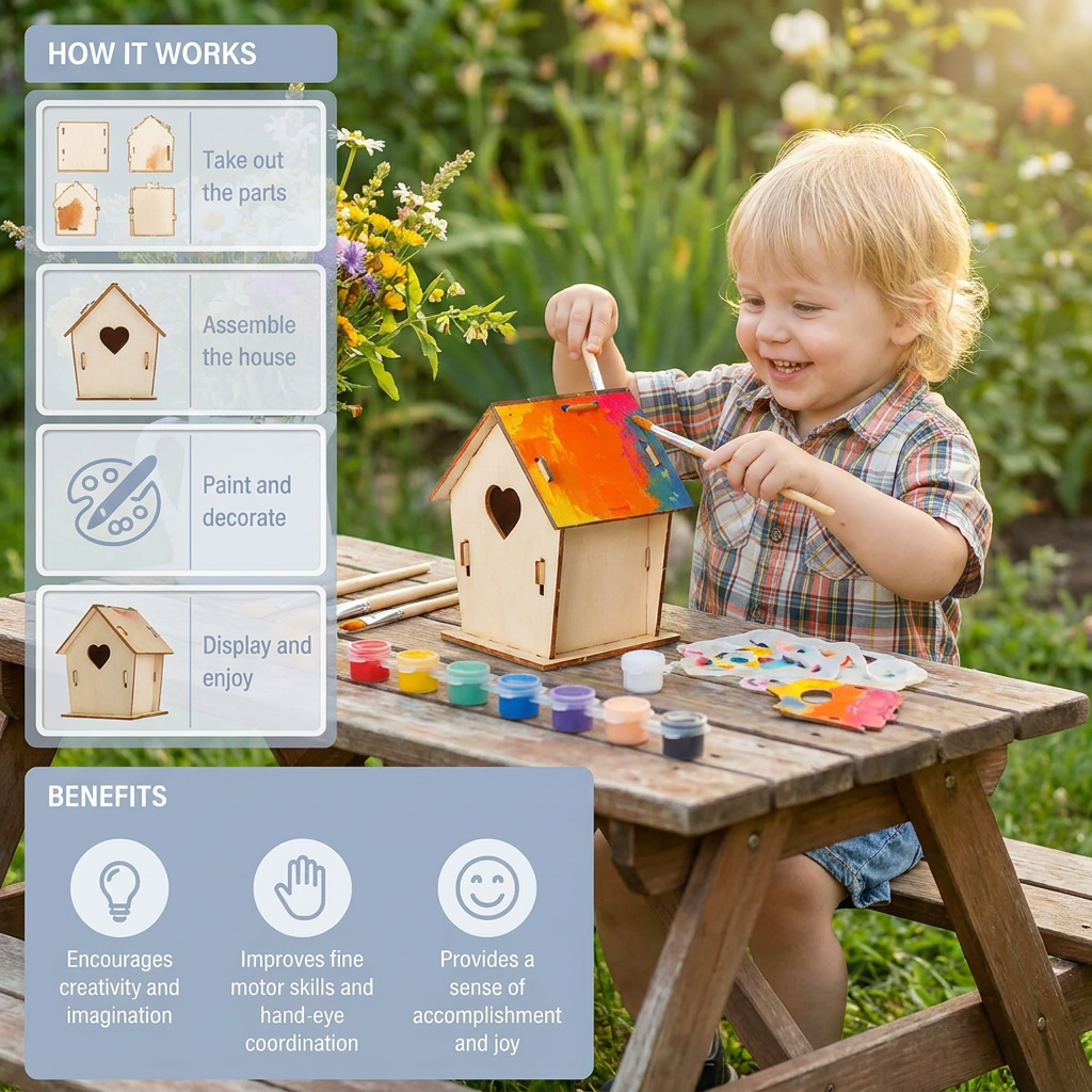 Colorful DIY Wooden Birdhouse Kit for Kids – Paint & Craft Set