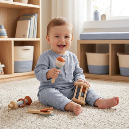 Montessori Wooden Baby Music Set – 5-Piece Sensory Rattle Toy Collection
