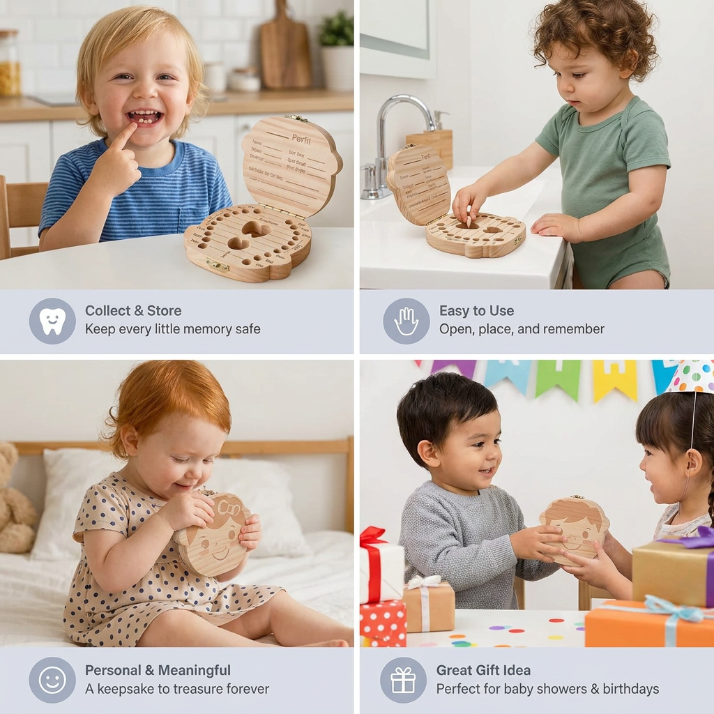 Wooden Baby Tooth Box – Kids Milk Teeth Storage & Keepsake Organizer