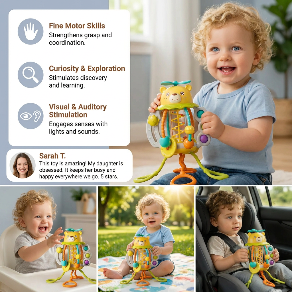 Pull-Along Baby Rattle – Cute Educational Toy for Early Development