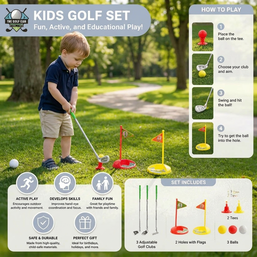 Kids Golf Set with Adjustable Clubs – Perfect for Backyard Play