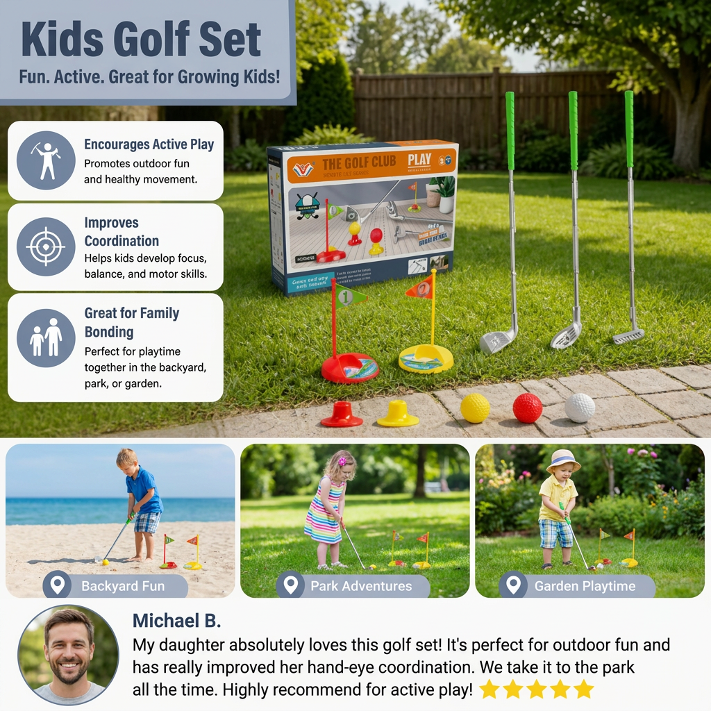 Kids Golf Set with Adjustable Clubs – Perfect for Backyard Play