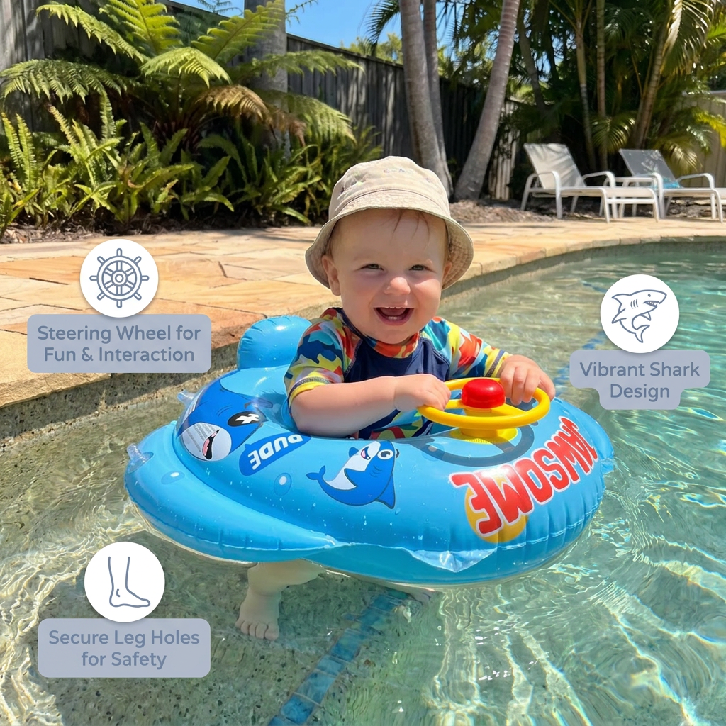 Baby Shark Pool Float with Steering Wheel for Toddlers