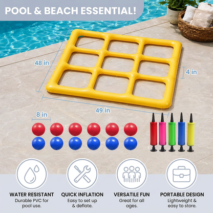 Inflatable Pool Tic-Tac-Toe Game – Water Party Game with Balls & Pump
