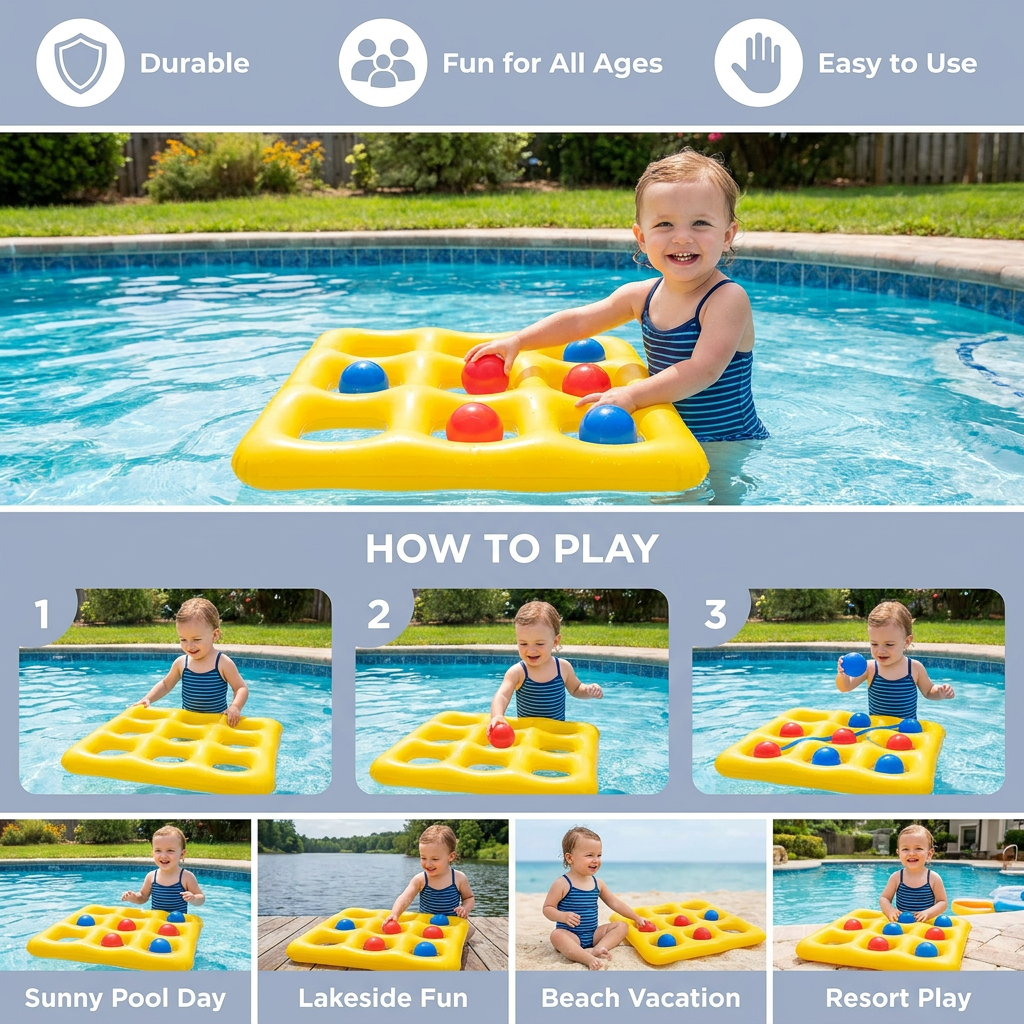 Inflatable Pool Tic-Tac-Toe Game – Water Party Game with Balls & Pump