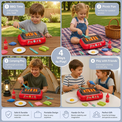 Kids BBQ Grill Playset with Play Food & Accessories