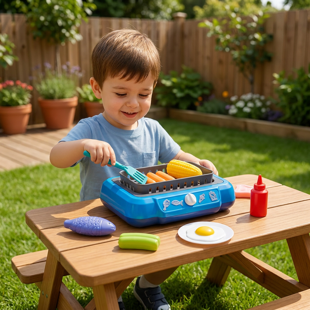 Kids BBQ Grill Playset with Play Food & Accessories