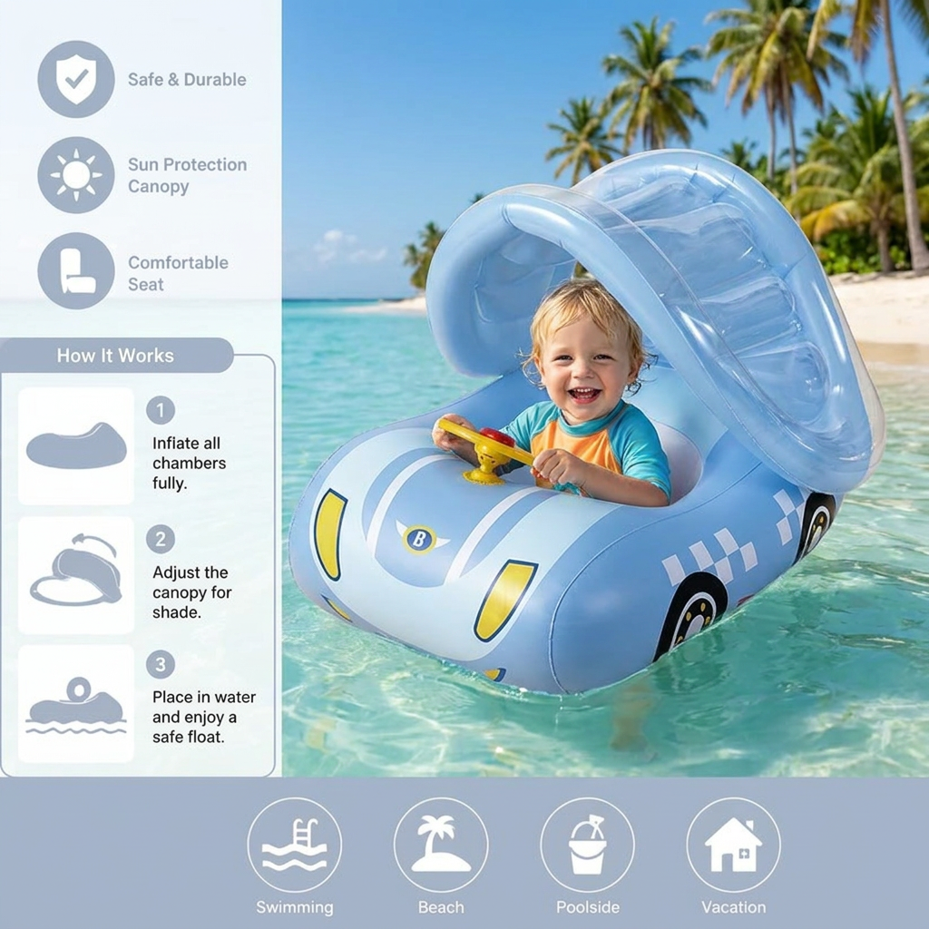 Inflatable Baby Pool Float Car with Sunshade