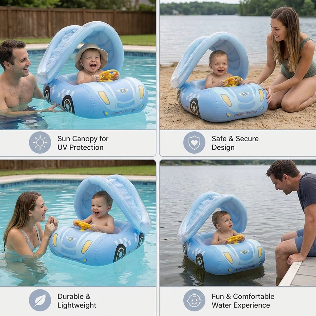 Inflatable Baby Pool Float Car with Sunshade