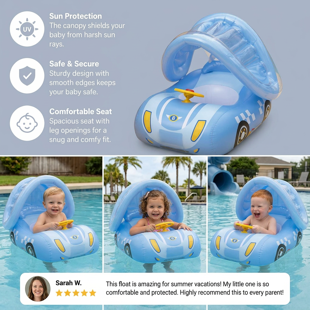 Inflatable Baby Pool Float Car with Sunshade