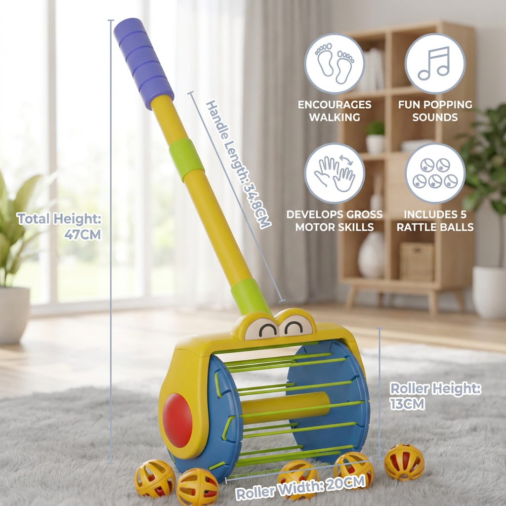 Baby Push Along Vacuum Roller Toy with Balls for Toddlers