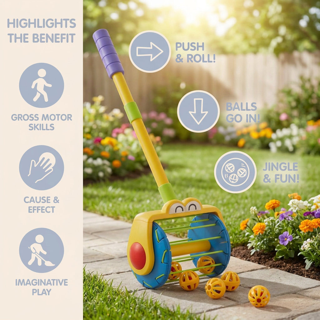 Baby Push Along Vacuum Roller Toy with Balls for Toddlers