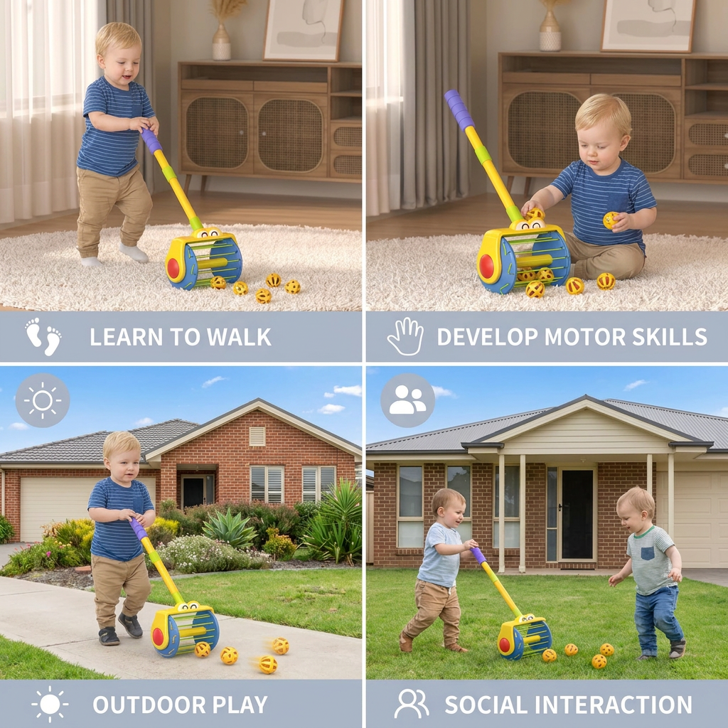 Baby Push Along Vacuum Roller Toy with Balls for Toddlers