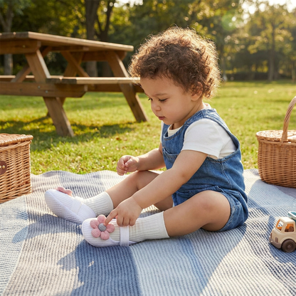 Summer baby shoes with soft soles in a floral design