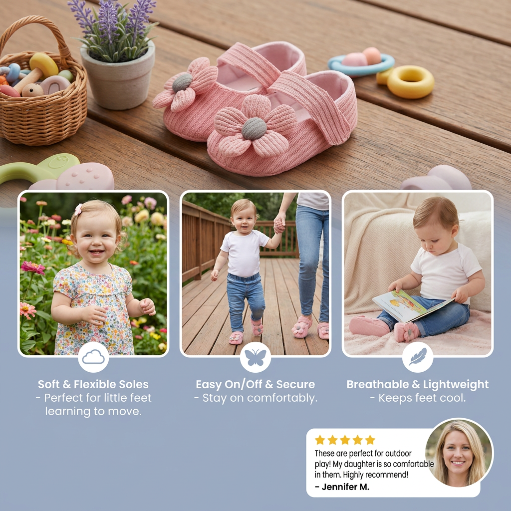 Summer baby shoes with soft soles in a floral design