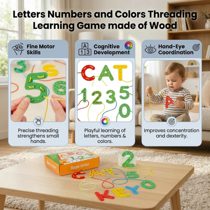 Letters and Numbers Wooden Threading Educational Toy