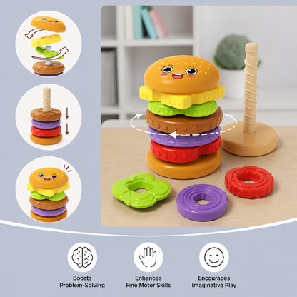 Interactive Rotating Burger Stacking Puzzle
