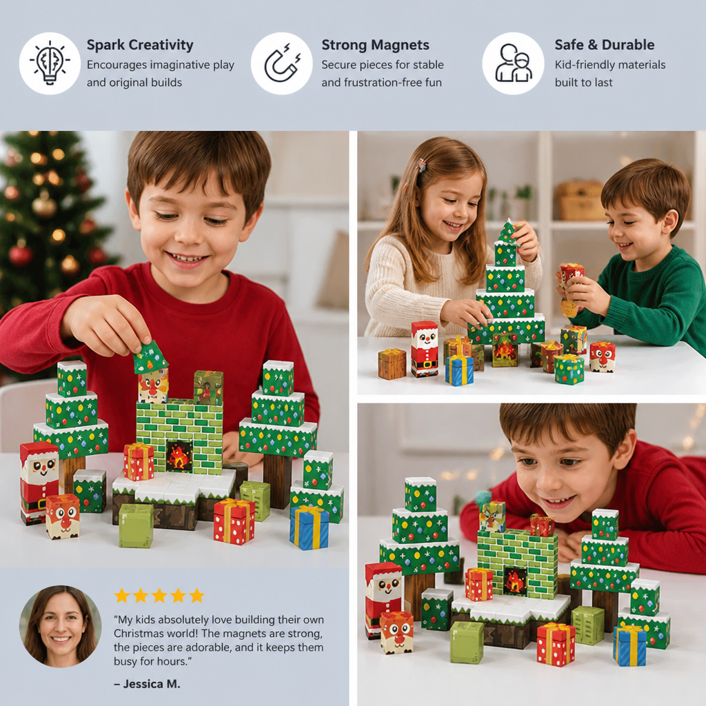 54-Piece Christmas Magnetic Building Blocks Set for Kids