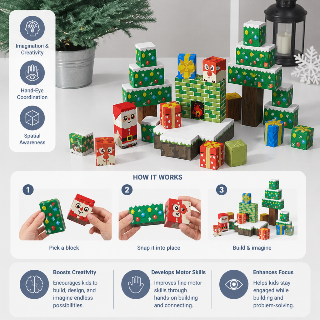 54-Piece Christmas Magnetic Building Blocks Set for Kids