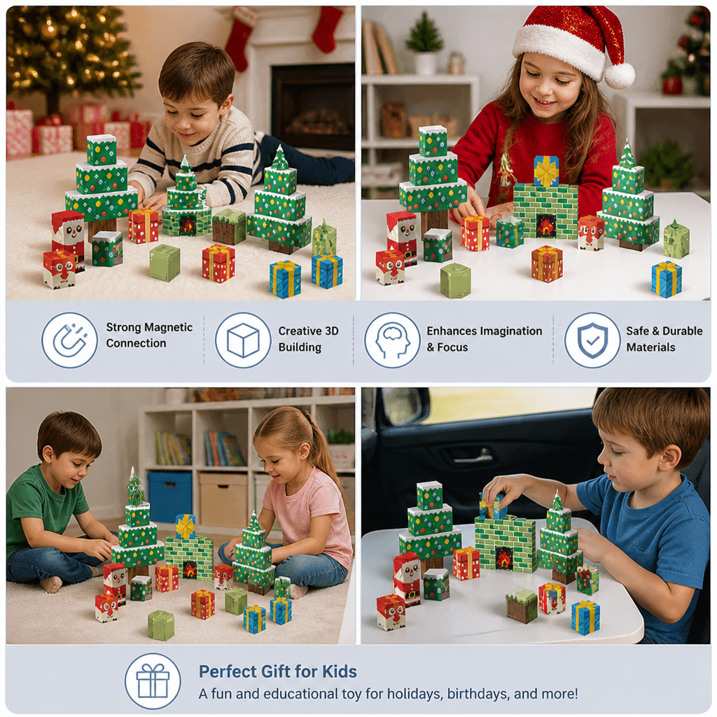 54-Piece Christmas Magnetic Building Blocks Set for Kids