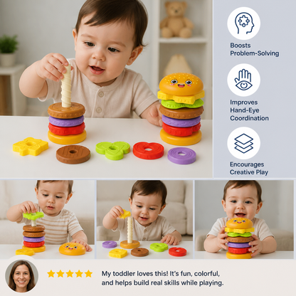 Interactive Rotating Burger Stacking Puzzle