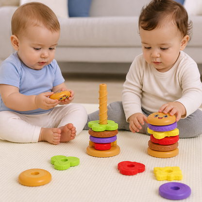 Interactive Rotating Burger Stacking Puzzle
