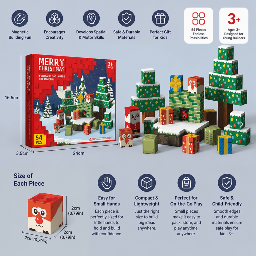 54-Piece Christmas Magnetic Building Blocks Set for Kids