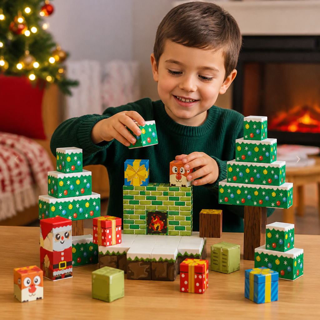 54-Piece Christmas Magnetic Building Blocks Set for Kids