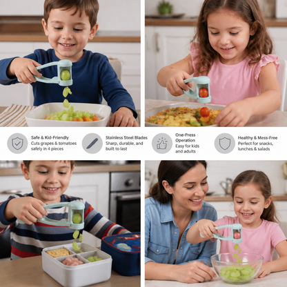 Stainless Steel Grape & Cherry Tomato Cutter – Safe One-Press Quarter Slicer for Toddlers & Kids