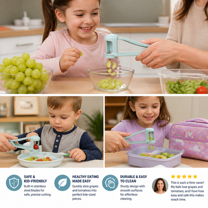 Stainless Steel Grape & Cherry Tomato Cutter – Safe One-Press Quarter Slicer for Toddlers & Kids