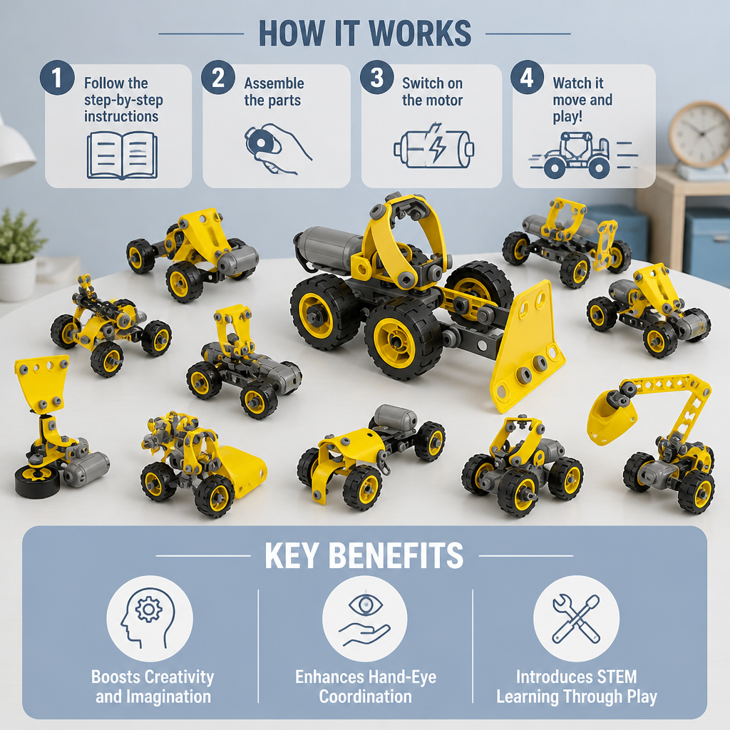 10-in-1 Creative Electric Construction Truck Building Set for Kids