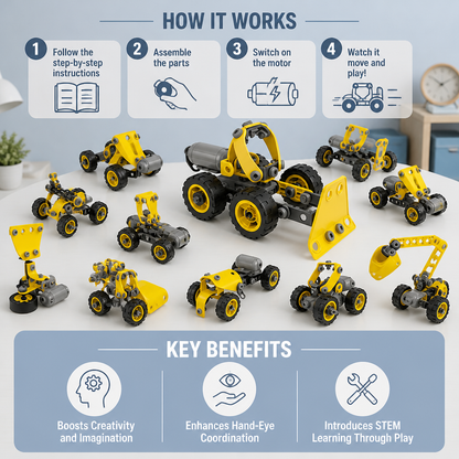 10-in-1 Creative Electric Construction Truck Building Set for Kids