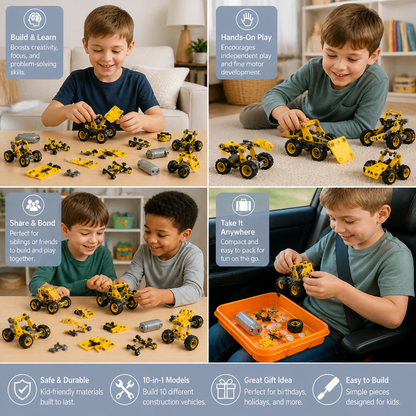 10-in-1 Creative Electric Construction Truck Building Set for Kids