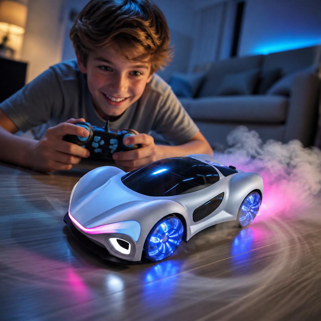 Light-Up RC Drift Car with Spray Effect & Charging Station