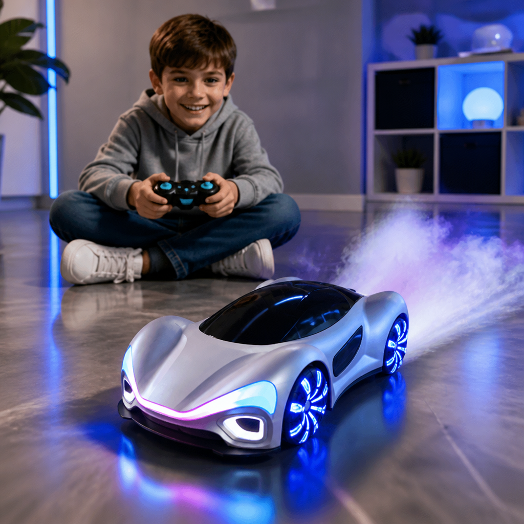 Light-Up RC Drift Car with Spray Effect & Charging Station
