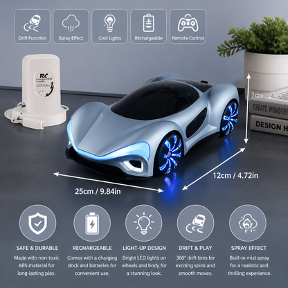 Light-Up RC Drift Car with Spray Effect & Charging Station