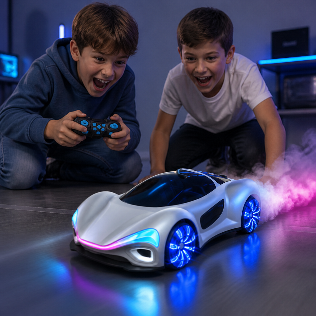 Light-Up RC Drift Car with Spray Effect & Charging Station