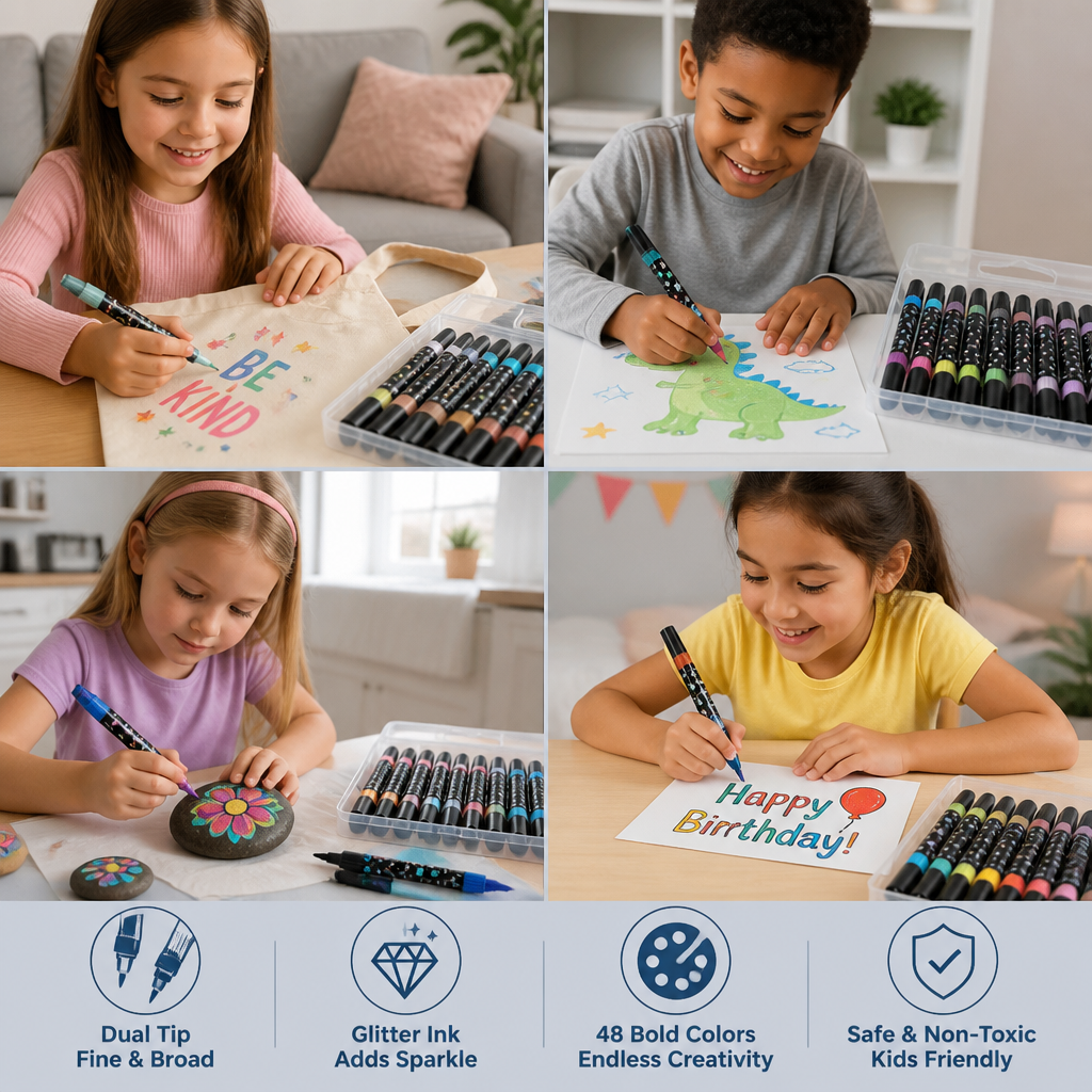 Glitter Dual-Tip Acrylic Paint Marker Set
