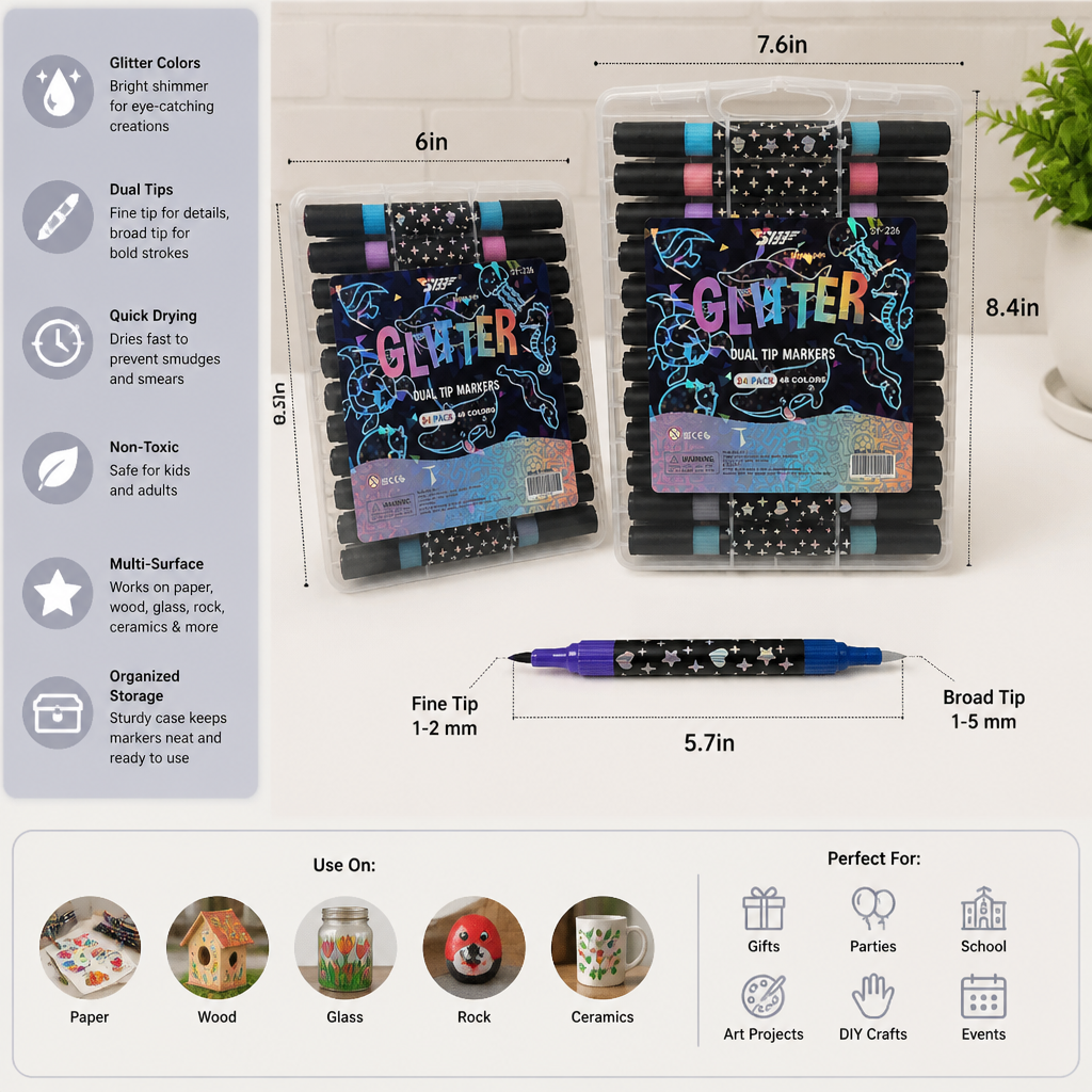 Glitter Dual-Tip Acrylic Paint Marker Set
