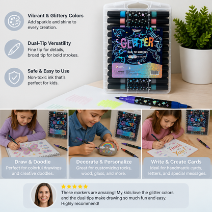 Glitter Dual-Tip Acrylic Paint Marker Set