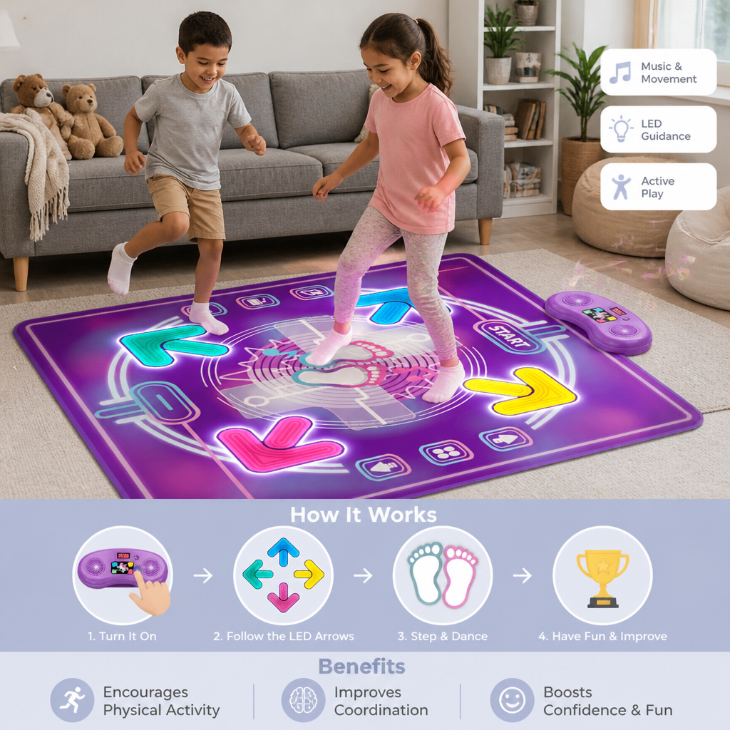 Interactive Musical Dance Mat with LED Lights for Kids