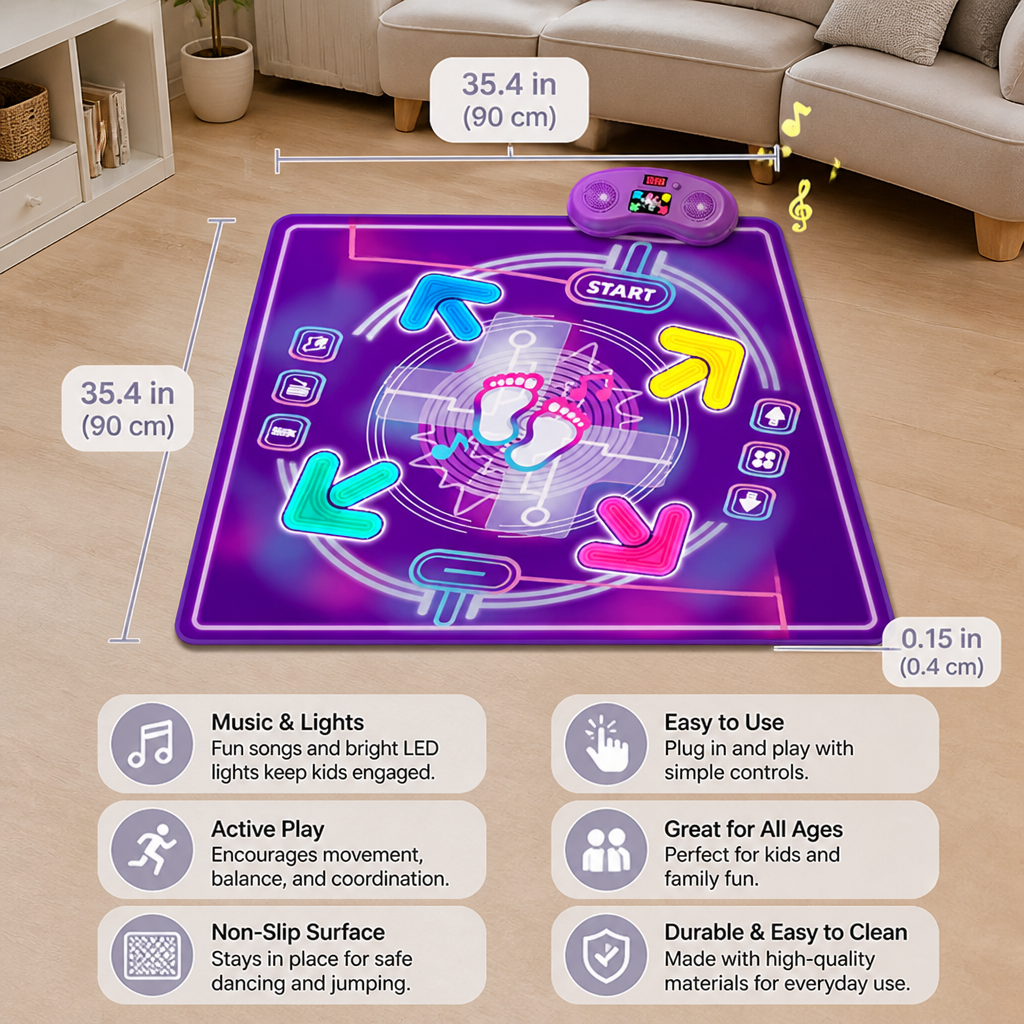Interactive Musical Dance Mat with LED Lights for Kids